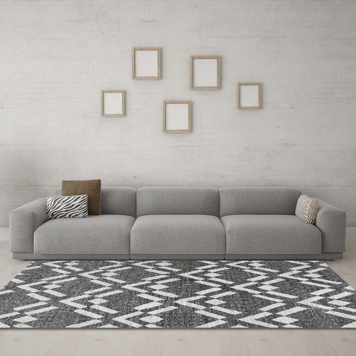 Machine Washable Abstract Gray Contemporary Rug in a Living Room,, wshcon276gry