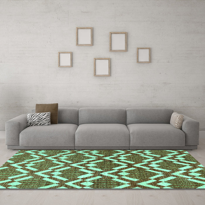 Machine Washable Abstract Turquoise Contemporary Area Rugs in a Living Room,, wshcon276turq