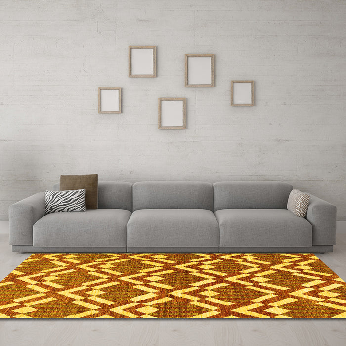 Machine Washable Abstract Yellow Contemporary Rug in a Living Room, wshcon276yw
