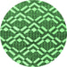 Round Machine Washable Abstract Emerald Green Contemporary Area Rugs, wshcon276emgrn