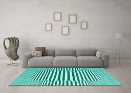 Machine Washable Abstract Turquoise Contemporary Area Rugs in a Living Room,, wshcon2770turq