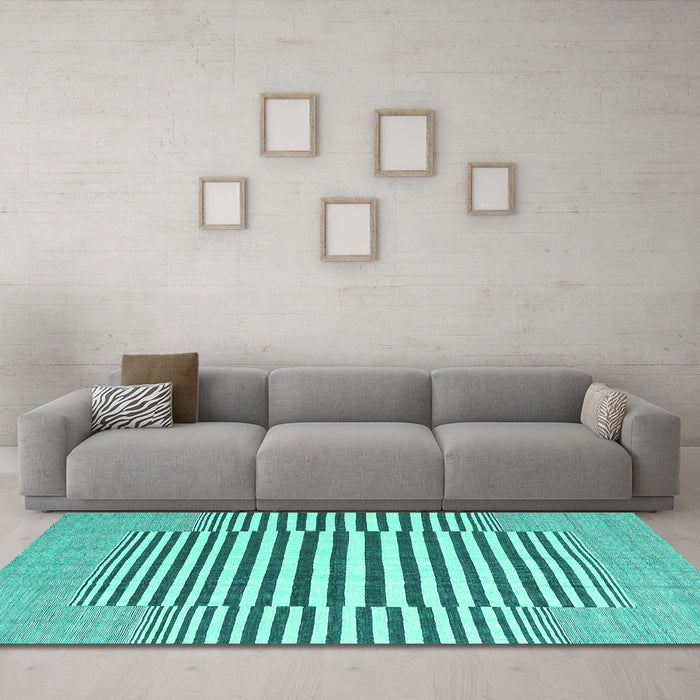 Machine Washable Abstract Turquoise Contemporary Area Rugs in a Living Room,, wshcon2770turq