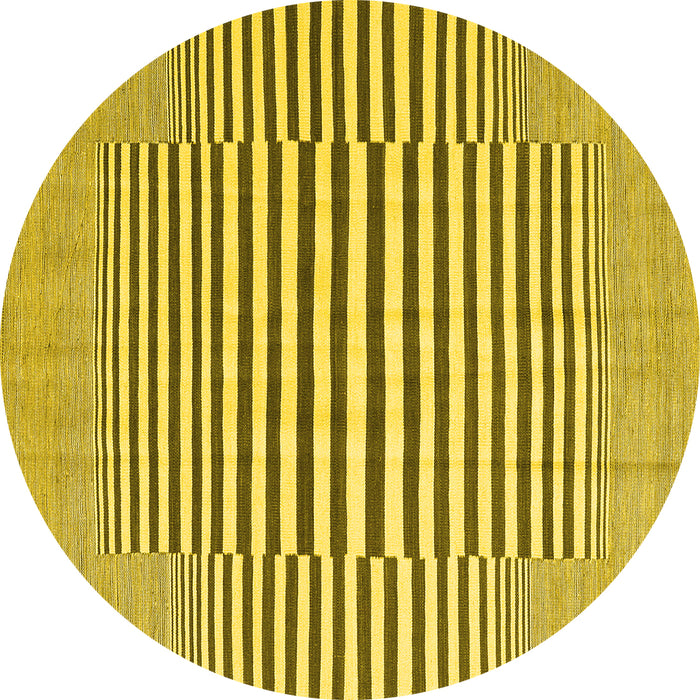 Round Machine Washable Abstract Yellow Contemporary Rug, wshcon2770yw