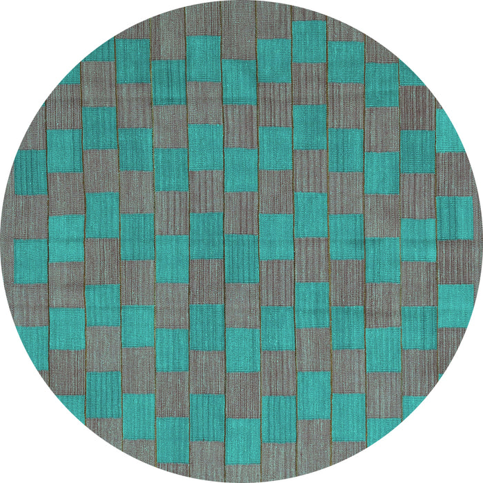 Round Machine Washable Abstract Turquoise Contemporary Area Rugs, wshcon2771turq