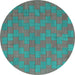 Round Machine Washable Abstract Turquoise Contemporary Area Rugs, wshcon2771turq