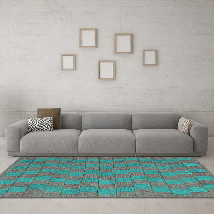 Machine Washable Abstract Turquoise Contemporary Area Rugs in a Living Room,, wshcon2771turq