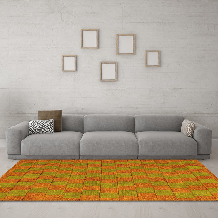Machine Washable Abstract Yellow Contemporary Rug in a Living Room, wshcon2771yw