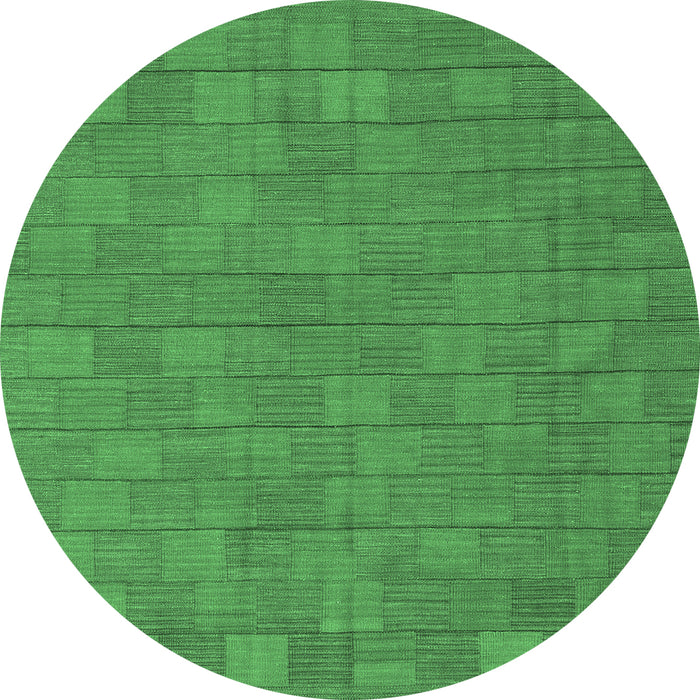 Round Machine Washable Abstract Emerald Green Contemporary Area Rugs, wshcon2771emgrn