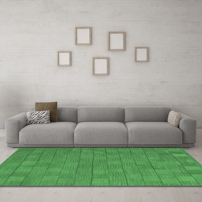 Machine Washable Abstract Emerald Green Contemporary Area Rugs in a Living Room,, wshcon2771emgrn