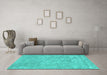 Machine Washable Abstract Turquoise Contemporary Area Rugs in a Living Room,, wshcon2772turq