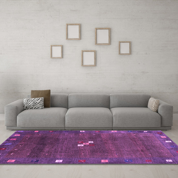 Machine Washable Abstract Purple Contemporary Area Rugs in a Living Room, wshcon2773pur