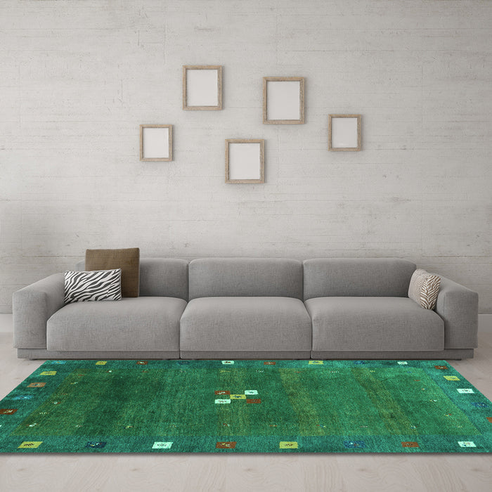 Machine Washable Abstract Turquoise Contemporary Area Rugs in a Living Room,, wshcon2773turq