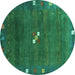 Round Machine Washable Abstract Turquoise Contemporary Area Rugs, wshcon2773turq