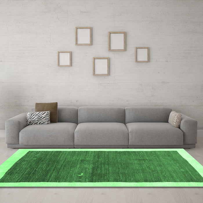 Machine Washable Abstract Emerald Green Contemporary Area Rugs in a Living Room,, wshcon2774emgrn