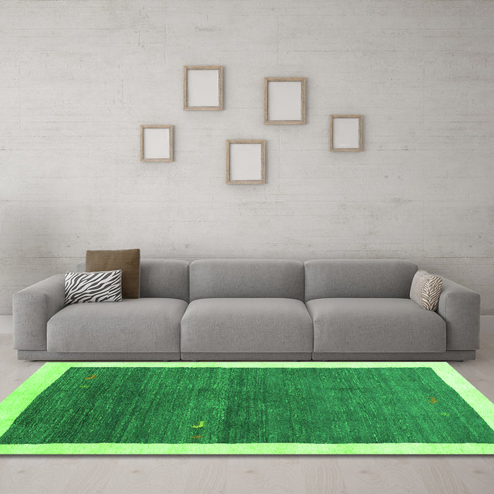 Machine Washable Abstract Green Contemporary Area Rugs in a Living Room,, wshcon2774grn