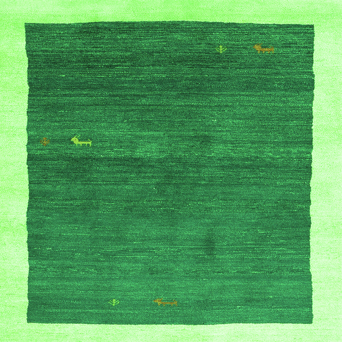 Round Machine Washable Abstract Green Contemporary Area Rugs, wshcon2774grn