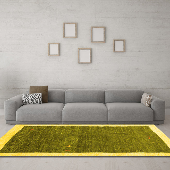 Machine Washable Abstract Yellow Contemporary Rug in a Living Room, wshcon2774yw