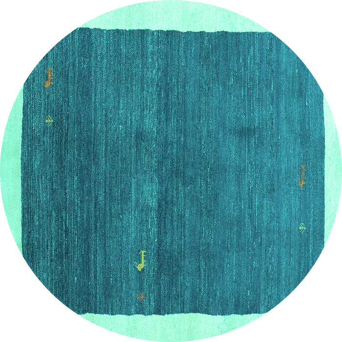 Round Machine Washable Abstract Turquoise Contemporary Area Rugs, wshcon2774turq