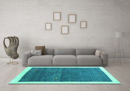 Machine Washable Abstract Turquoise Contemporary Area Rugs in a Living Room,, wshcon2774turq