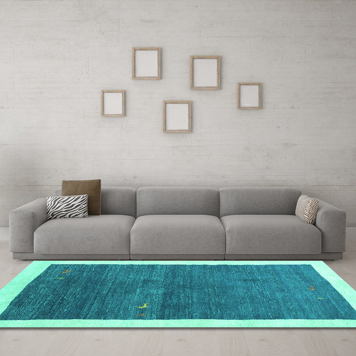 Machine Washable Abstract Turquoise Contemporary Area Rugs in a Living Room,, wshcon2774turq