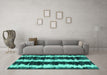 Machine Washable Abstract Turquoise Contemporary Area Rugs in a Living Room,, wshcon2775turq