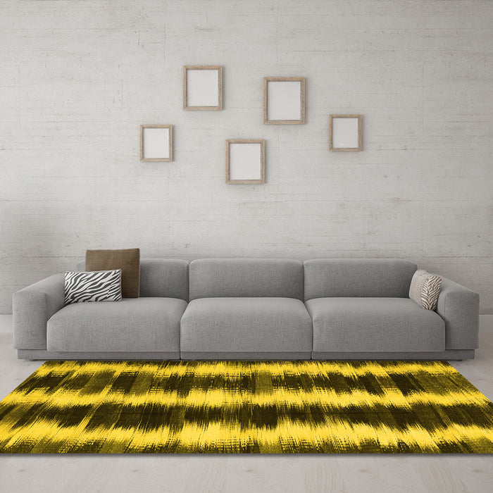 Machine Washable Abstract Yellow Contemporary Rug in a Living Room, wshcon2775yw