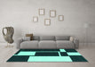 Machine Washable Abstract Turquoise Contemporary Area Rugs in a Living Room,, wshcon2776turq