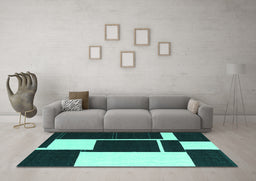 Machine Washable Abstract Turquoise Contemporary Area Rugs in a Living Room,, wshcon2776turq