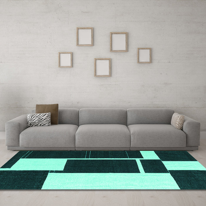 Machine Washable Abstract Turquoise Contemporary Area Rugs in a Living Room,, wshcon2776turq
