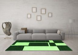 Machine Washable Abstract Green Contemporary Area Rugs in a Living Room,, wshcon2776grn
