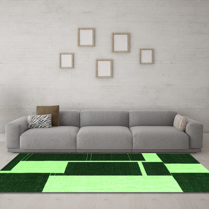 Machine Washable Abstract Green Contemporary Area Rugs in a Living Room,, wshcon2776grn
