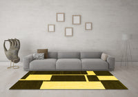 Machine Washable Abstract Yellow Contemporary Rug, wshcon2776yw