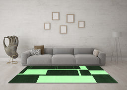 Machine Washable Abstract Emerald Green Contemporary Area Rugs in a Living Room,, wshcon2776emgrn