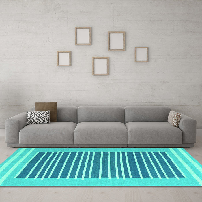 Machine Washable Abstract Turquoise Contemporary Area Rugs in a Living Room,, wshcon2777turq