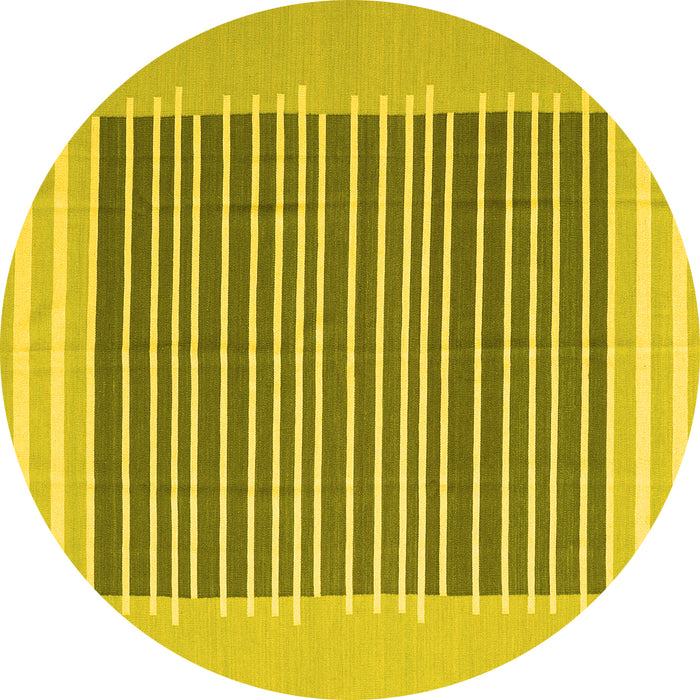Round Machine Washable Abstract Yellow Contemporary Rug, wshcon2777yw