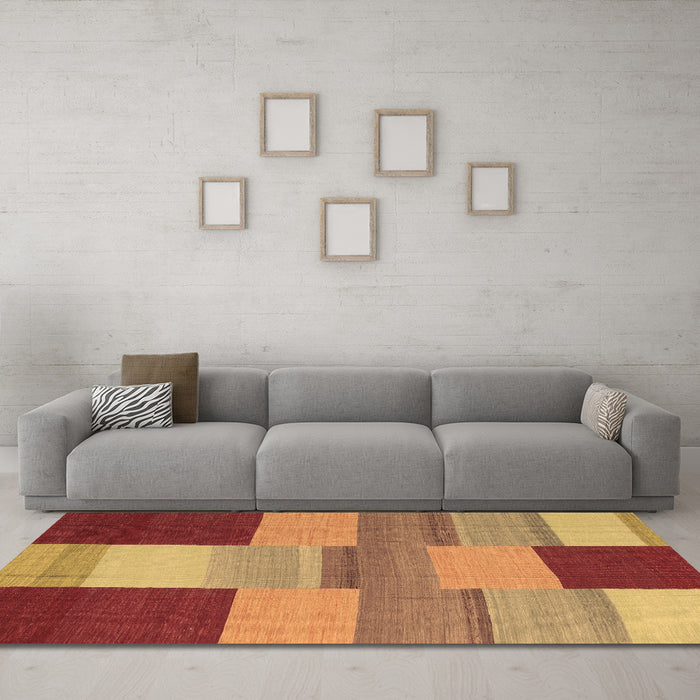 Machine Washable Abstract Brown Contemporary Rug in a Living Room,, wshcon2778brn