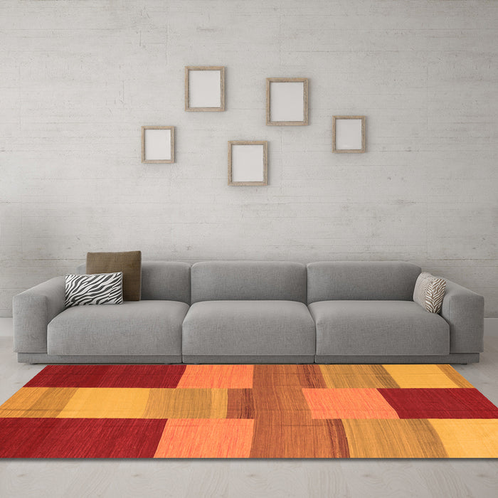 Machine Washable Abstract Orange Contemporary Area Rugs in a Living Room, wshcon2778org