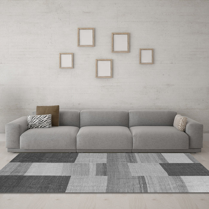 Machine Washable Abstract Gray Contemporary Rug in a Living Room,, wshcon2778gry