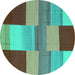 Round Machine Washable Abstract Turquoise Contemporary Area Rugs, wshcon2778turq