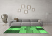 Machine Washable Abstract Emerald Green Contemporary Area Rugs in a Living Room,, wshcon2778emgrn