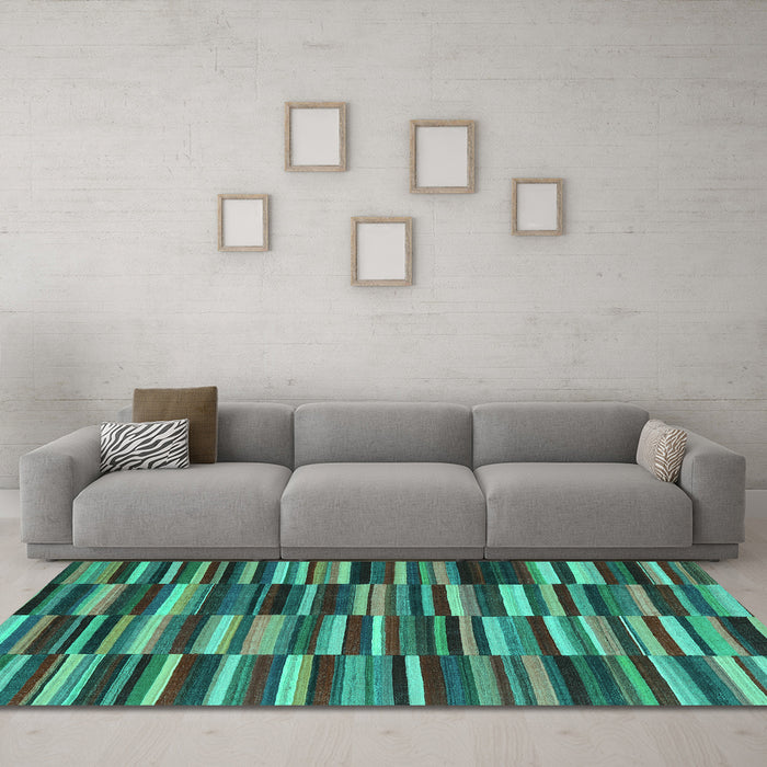 Machine Washable Southwestern Turquoise Country Area Rugs in a Living Room,, wshcon2779turq