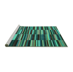 Sideview of Machine Washable Southwestern Turquoise Country Area Rugs, wshcon2779turq