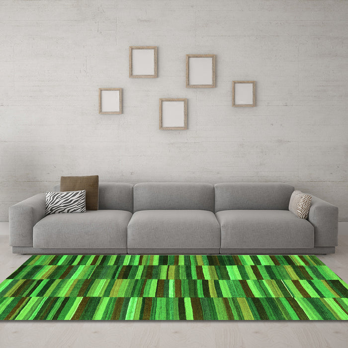 Machine Washable Southwestern Green Country Area Rugs in a Living Room,, wshcon2779grn