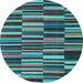 Round Machine Washable Southwestern Light Blue Country Rug, wshcon2779lblu