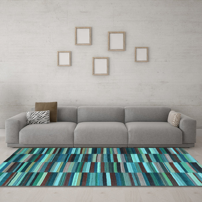 Machine Washable Southwestern Light Blue Country Rug in a Living Room, wshcon2779lblu