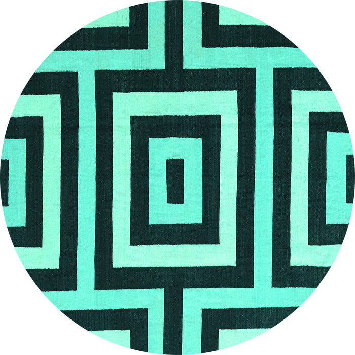 Round Abstract Turquoise Contemporary Rug, con2780turq