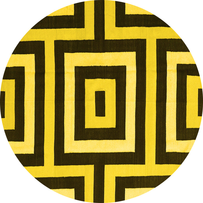 Round Abstract Yellow Contemporary Rug, con2780yw