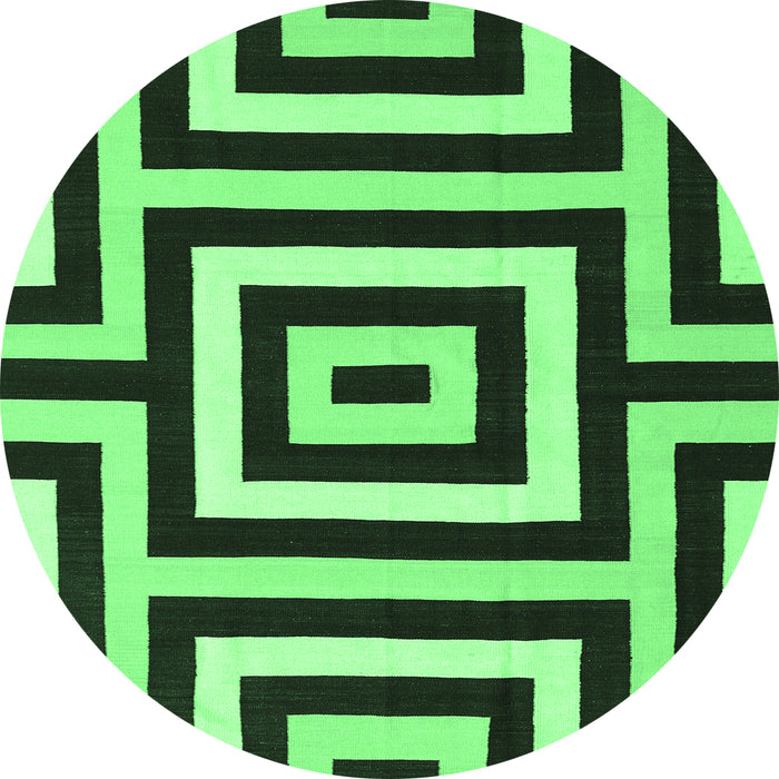 Round Machine Washable Abstract Emerald Green Contemporary Area Rugs, wshcon2780emgrn