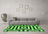 Machine Washable Abstract Green Contemporary Rug, wshcon2780grn