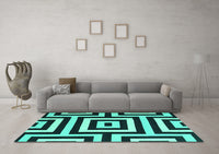 Machine Washable Abstract Turquoise Contemporary Rug, wshcon2780turq